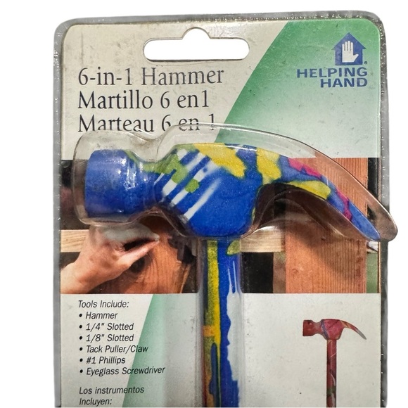 Helping Hand 6-in-1 Multitool Hammer – Blue Yellow Claw Head w/ Silver Handle - Picture 2 of 10